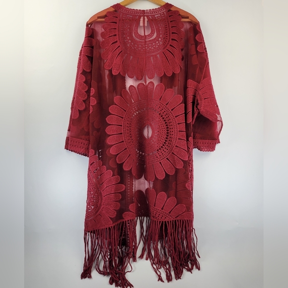 Chicos Womens Cardigan Size L/XL Floral Lace Open Front Crochet Fringe Hem - Picture 3 of 12